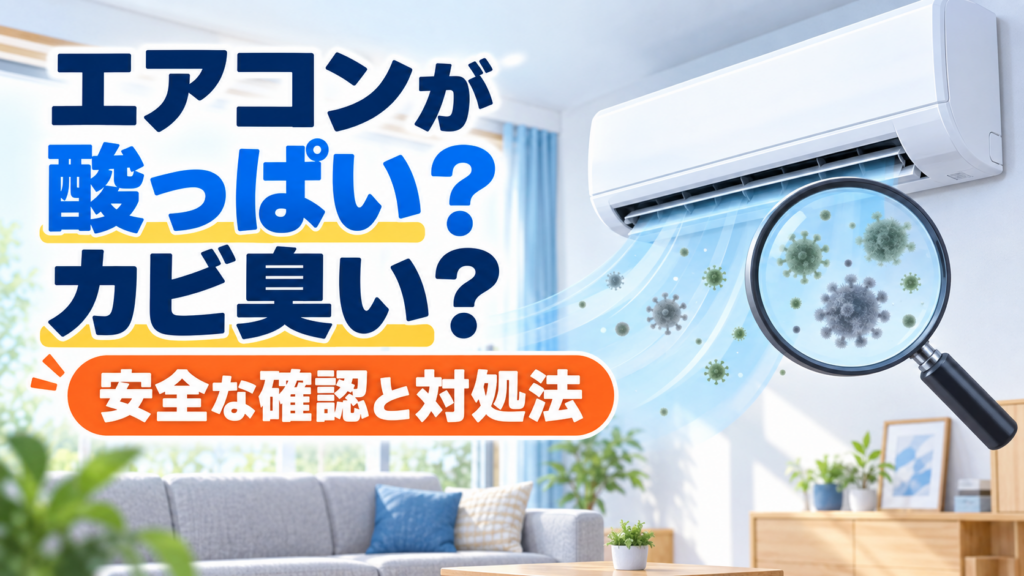 エアコンの酸っぱい・カビ臭いにおいを安全に確認する記事のアイキャッチ