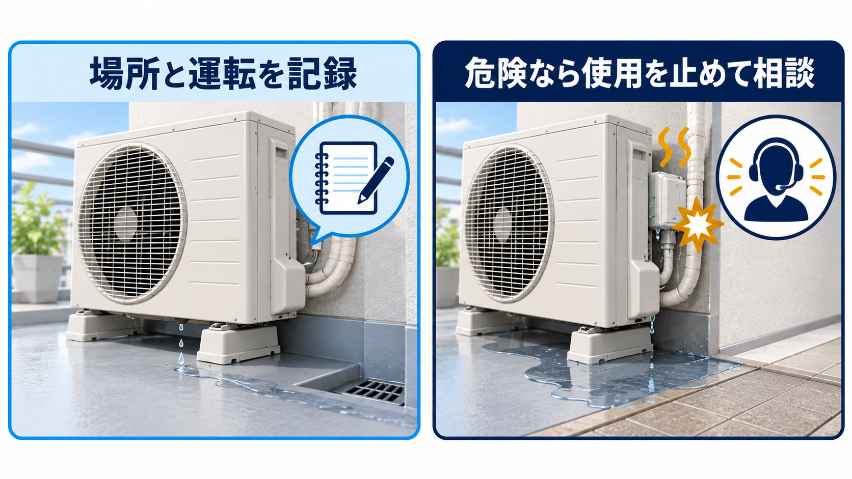 安全に観察する場合と危険なら使用を止める場合を示す判断図