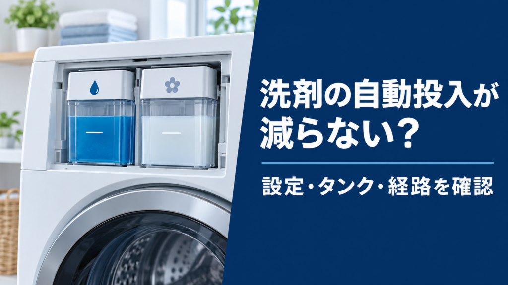 洗濯機の自動投入が減らないときの確認順を示すアイキャッチ