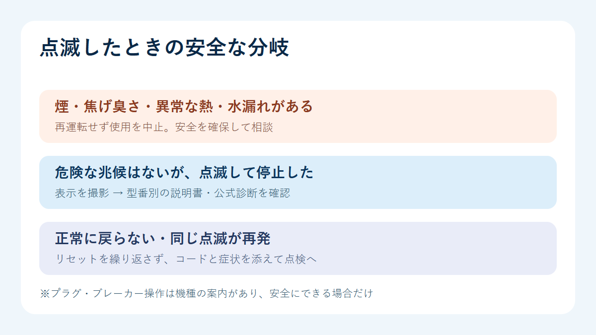 点滅時の安全確認と相談までの分岐図